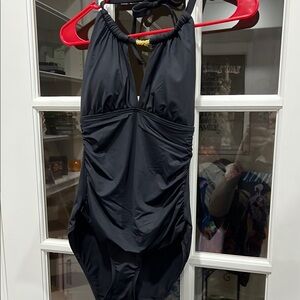 Ralph Lauren Black One Piece Swimsuit with Plunging V-Neck